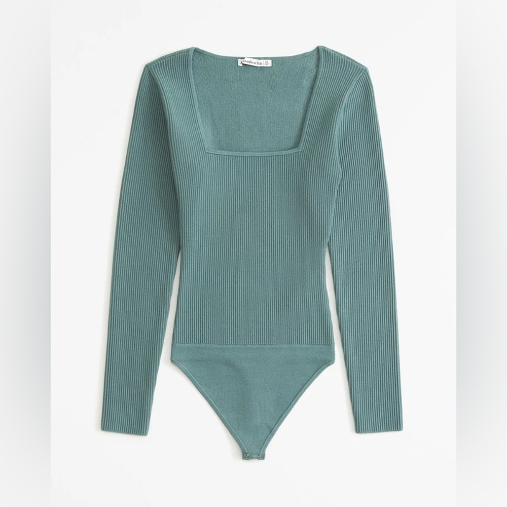NWOT Abercrombie & Fitch Long-Sleeve Ottoman Squareneck Bodysuit in Green
